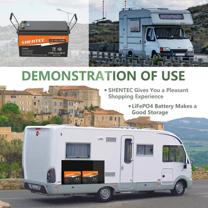 SHENTEC 12V 200Ah Batteria LiFePO4 al Litio per Barca e Camper 6000+ Cicli