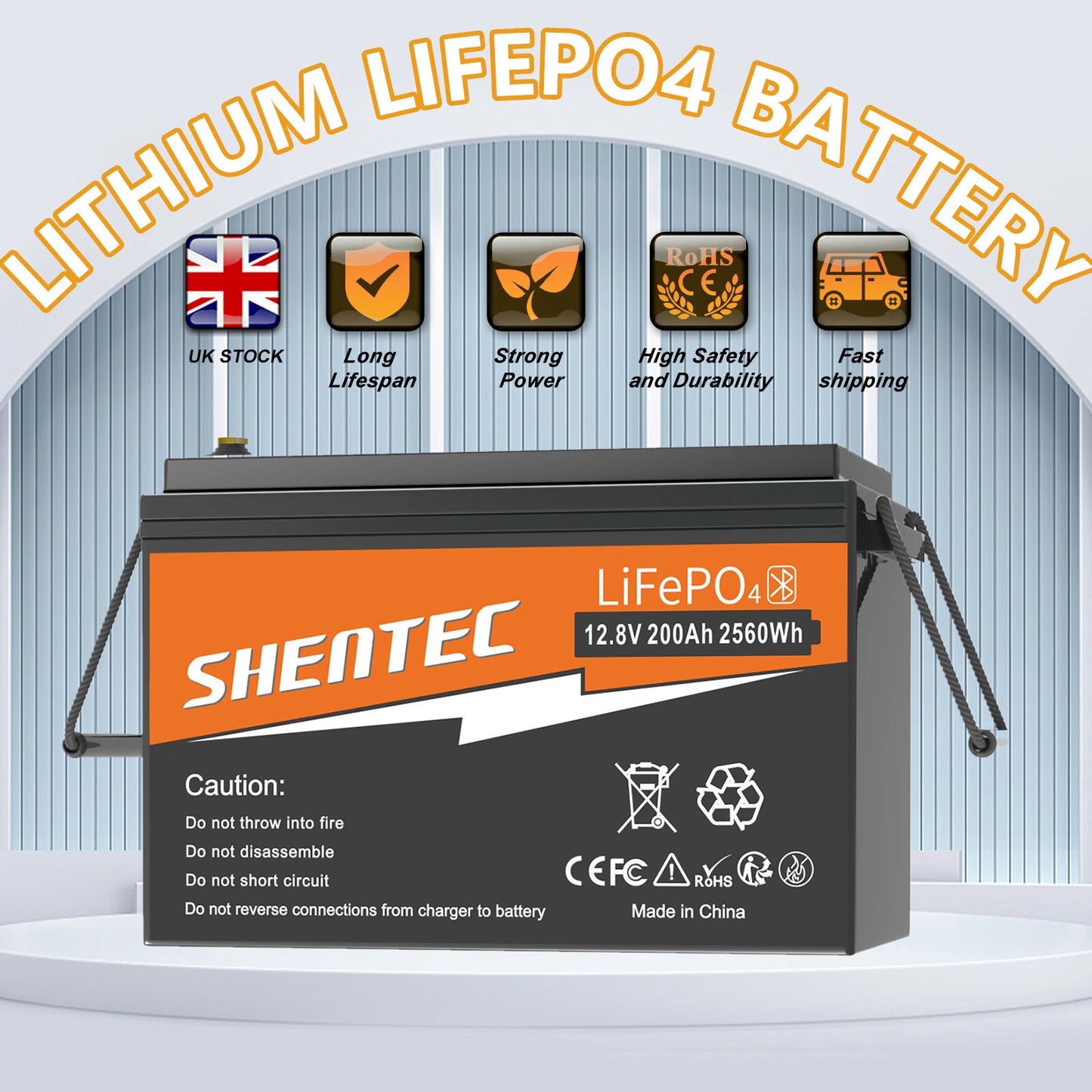 SHENTEC 12V 200Ah Batteria LiFePO4 al Litio per Barca e Camper 6000+ Cicli