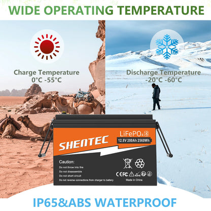 SHENTEC 12V 200Ah Batteria LiFePO4 al Litio per Barca e Camper 6000+ Cicli