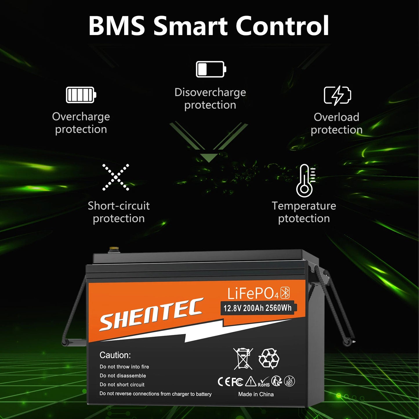 SHENTEC 12V 200Ah Batteria LiFePO4 al Litio per Barca e Camper 6000+ Cicli
