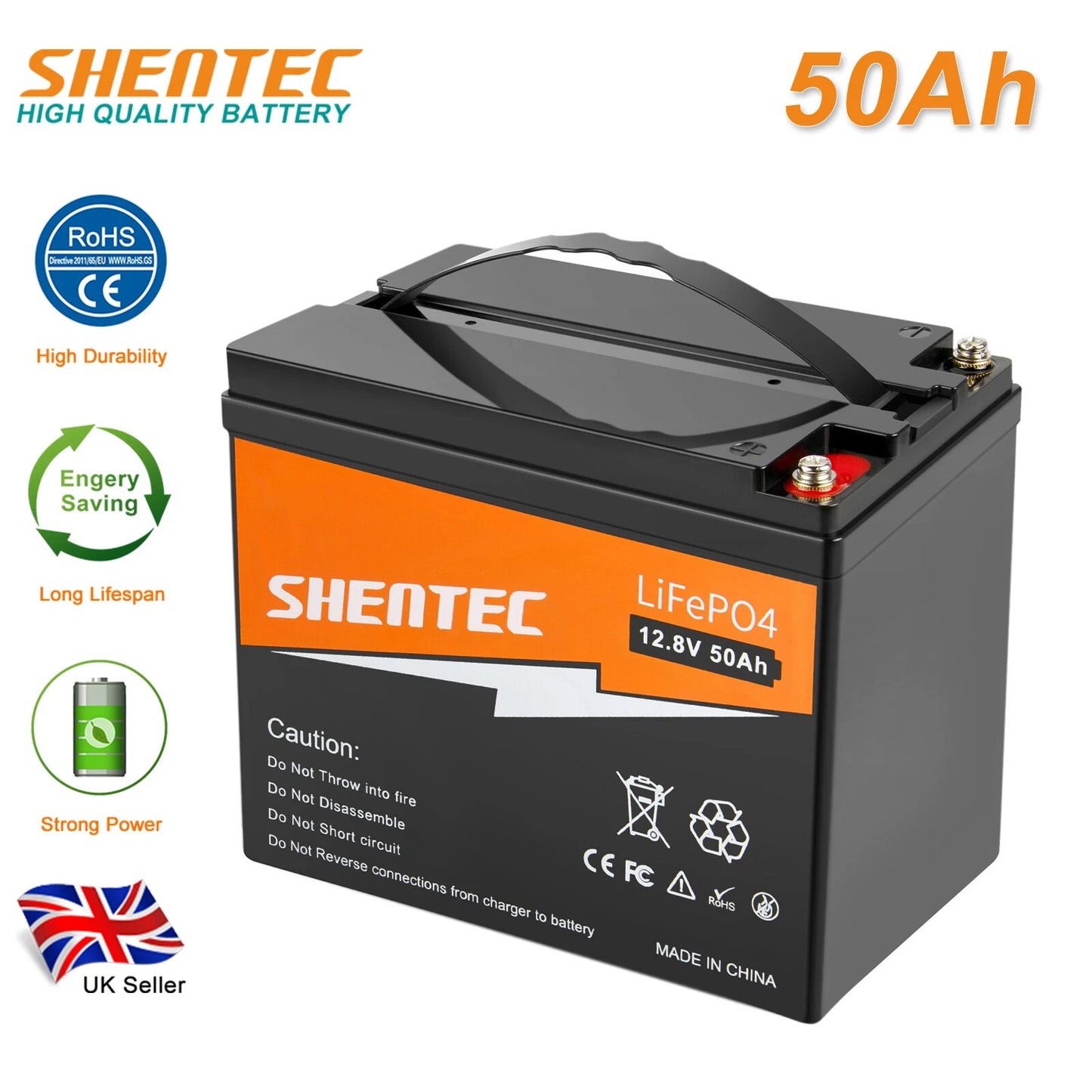 SHENTEC 12.8V 50Ah Batteria LiFePO4 Al Litio Per Pannelli Solari, Camper, Barca, Caravan, Campeggio