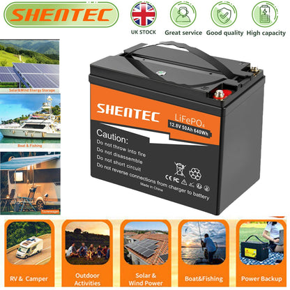 SHENTEC 12.8V 50Ah Batteria LiFePO4 Al Litio Per Pannelli Solari, Camper, Barca, Caravan, Campeggio