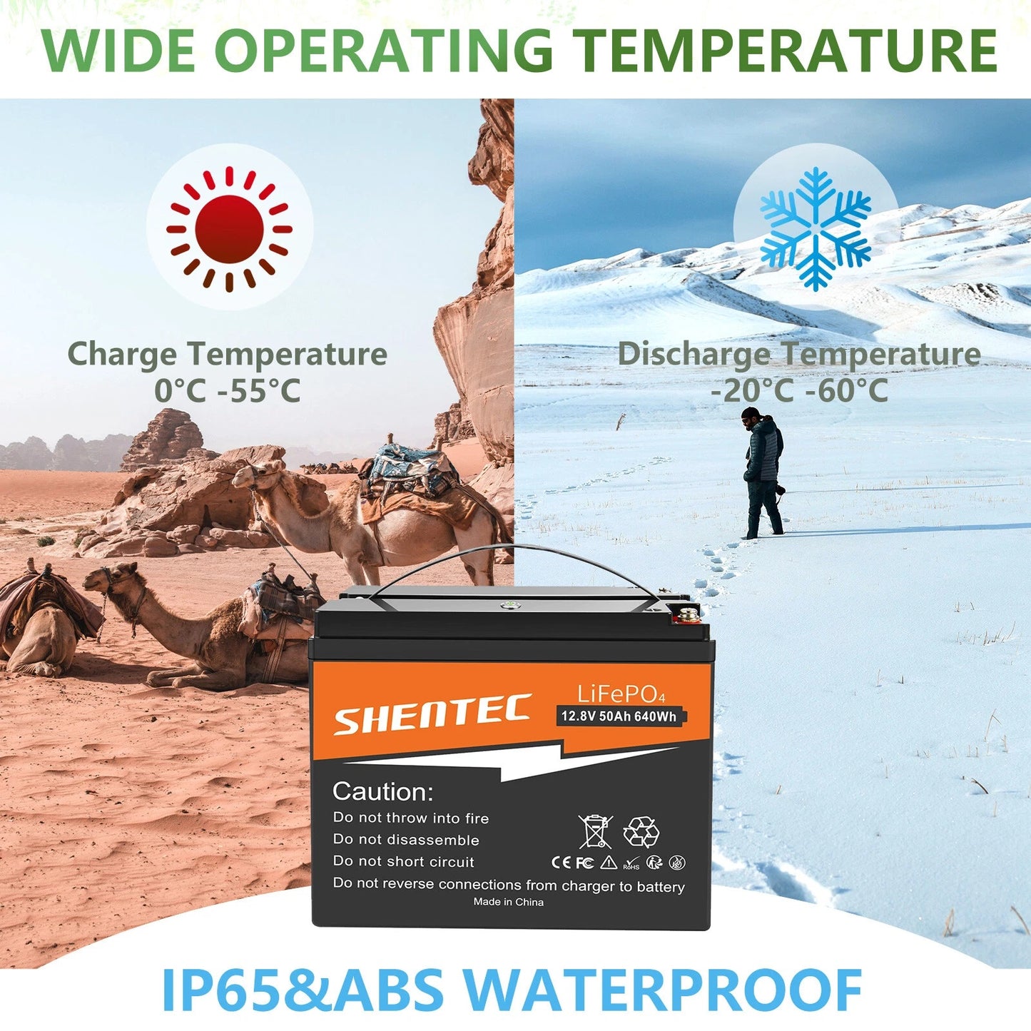 SHENTEC 12.8V 50Ah Batteria LiFePO4 Al Litio Per Pannelli Solari, Camper, Barca, Caravan, Campeggio