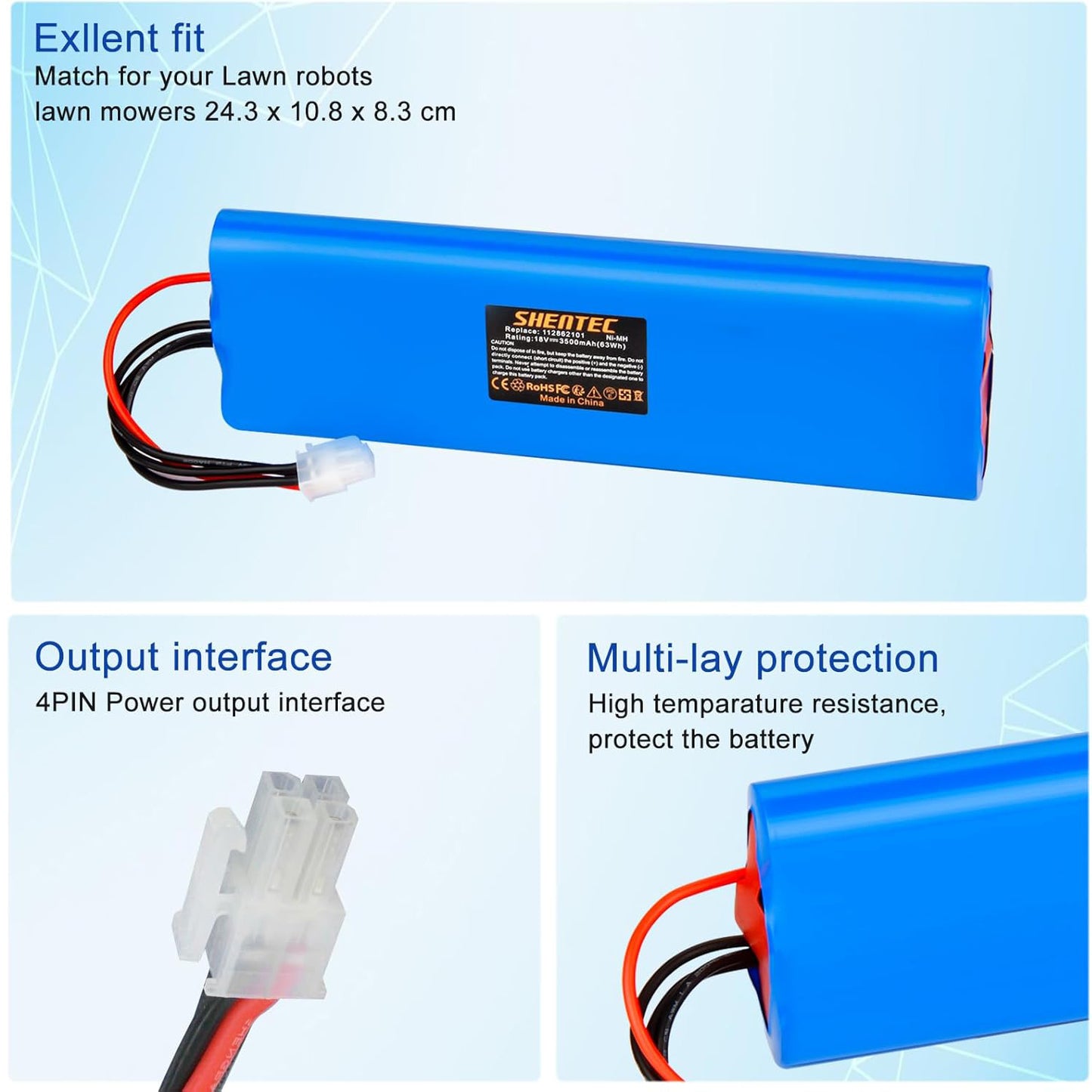 SHENTEC Batteria di ricambio Ni-MH per tagliaerba 18V per Husqvarna Automower 210C, 210AC, 220AC, 230ACX, 260ACX, G2 2004-2006