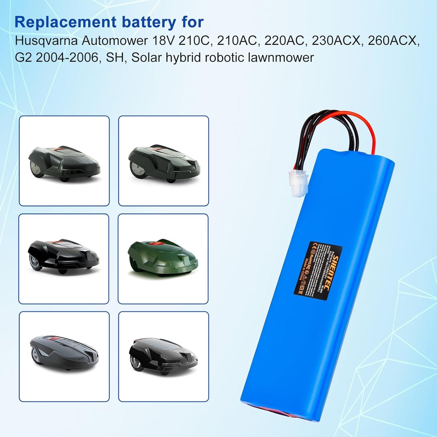 SHENTEC Batteria di ricambio Ni-MH per tagliaerba 18V per Husqvarna Automower 210C, 210AC, 220AC, 230ACX, 260ACX, G2 2004-2006