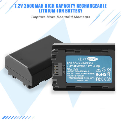 2x Batterie NP-FZ100 & Caricabatterie per Sony Alpha A6600 A9R A9S A7 III A7R III A7R IV
