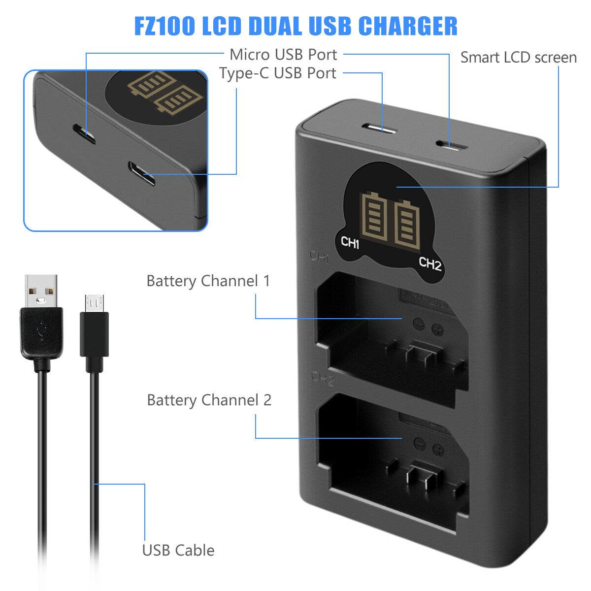 2x Batterie NP-FZ100 & Caricabatterie per Sony Alpha A6600 A9R A9S A7 III A7R III A7R IV