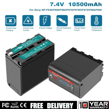 2X Batteria 7.4V NP-F970 10500mAh per Sony NP-F930 F950 NP-F530 F960 NP-F990