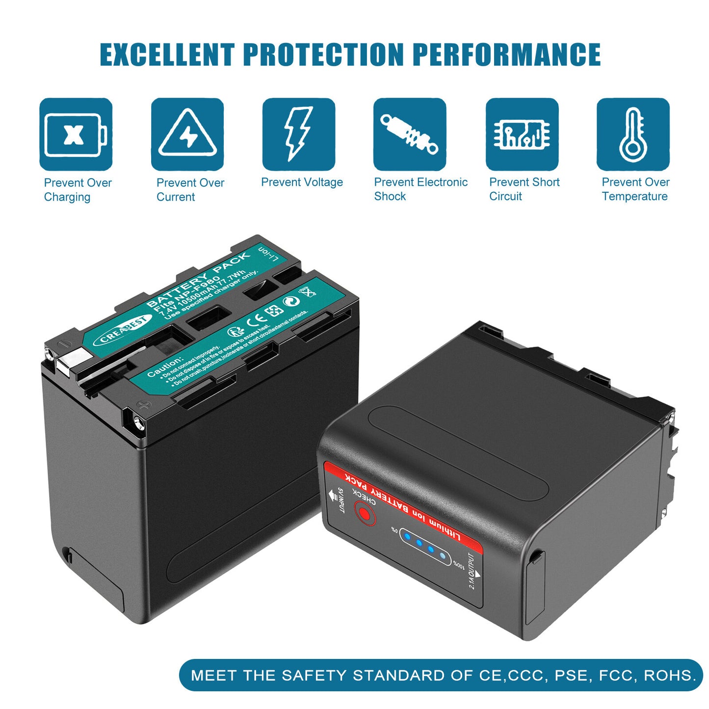 2X Batteria 7.4V NP-F970 10500mAh per Sony NP-F930 F950 NP-F530 F960 NP-F990