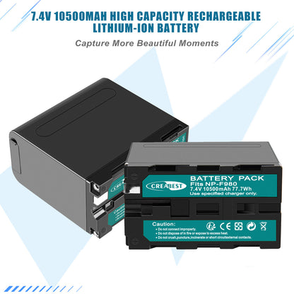 2X Batteria 7.4V NP-F970 10500mAh per Sony NP-F930 F950 NP-F530 F960 NP-F990