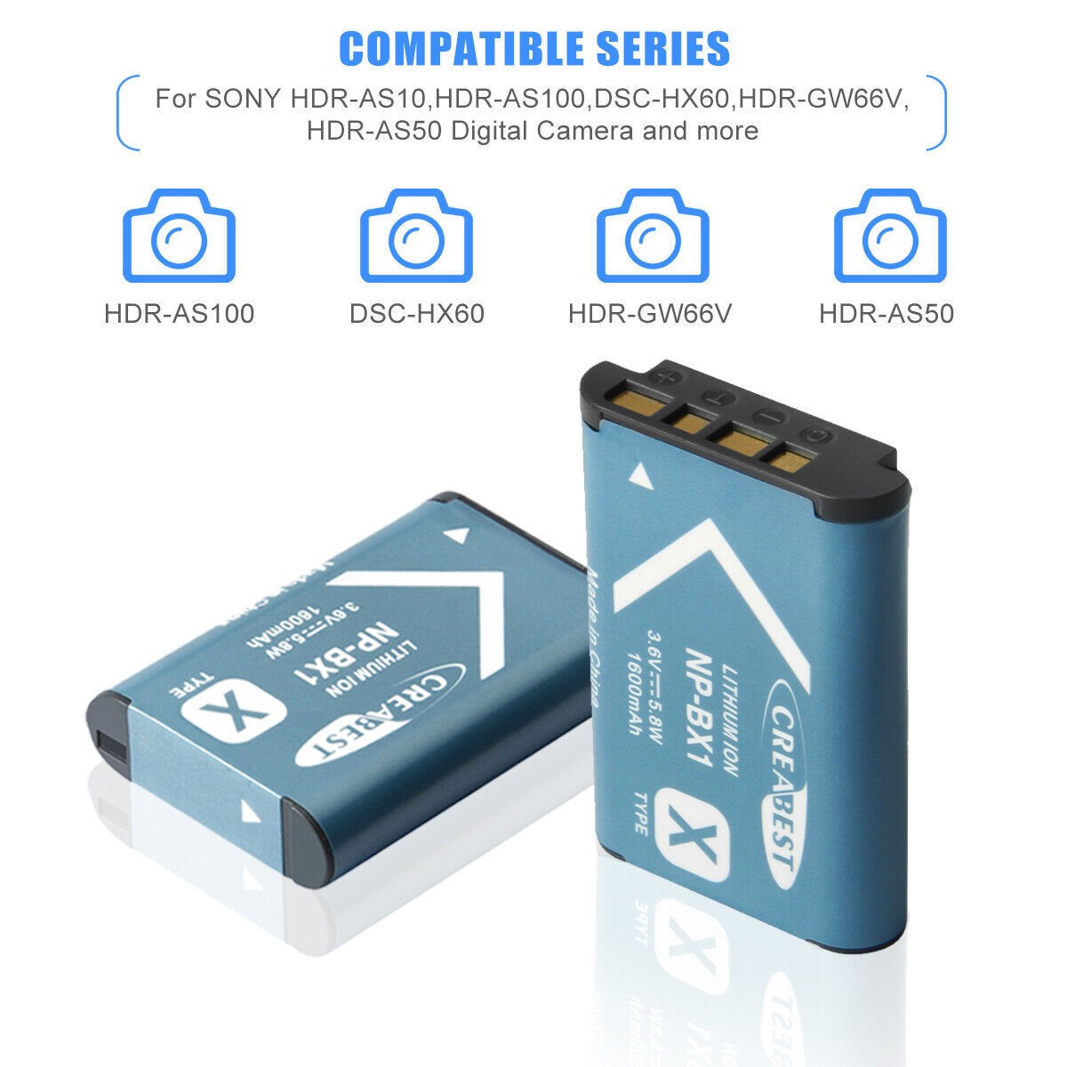 SHENTEC Confezione da 2 Batterie NP-BX1 per Sony DSC-RX100, HX300, H400, WX350, WX400, HX50V, HX60