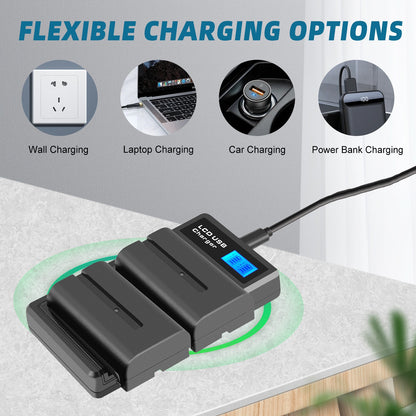 2Pack 7.2V Batteria NP-F550 + Doppio Caricatore per SONY NP-F970 NP-F960 F990 F950 F530 F330