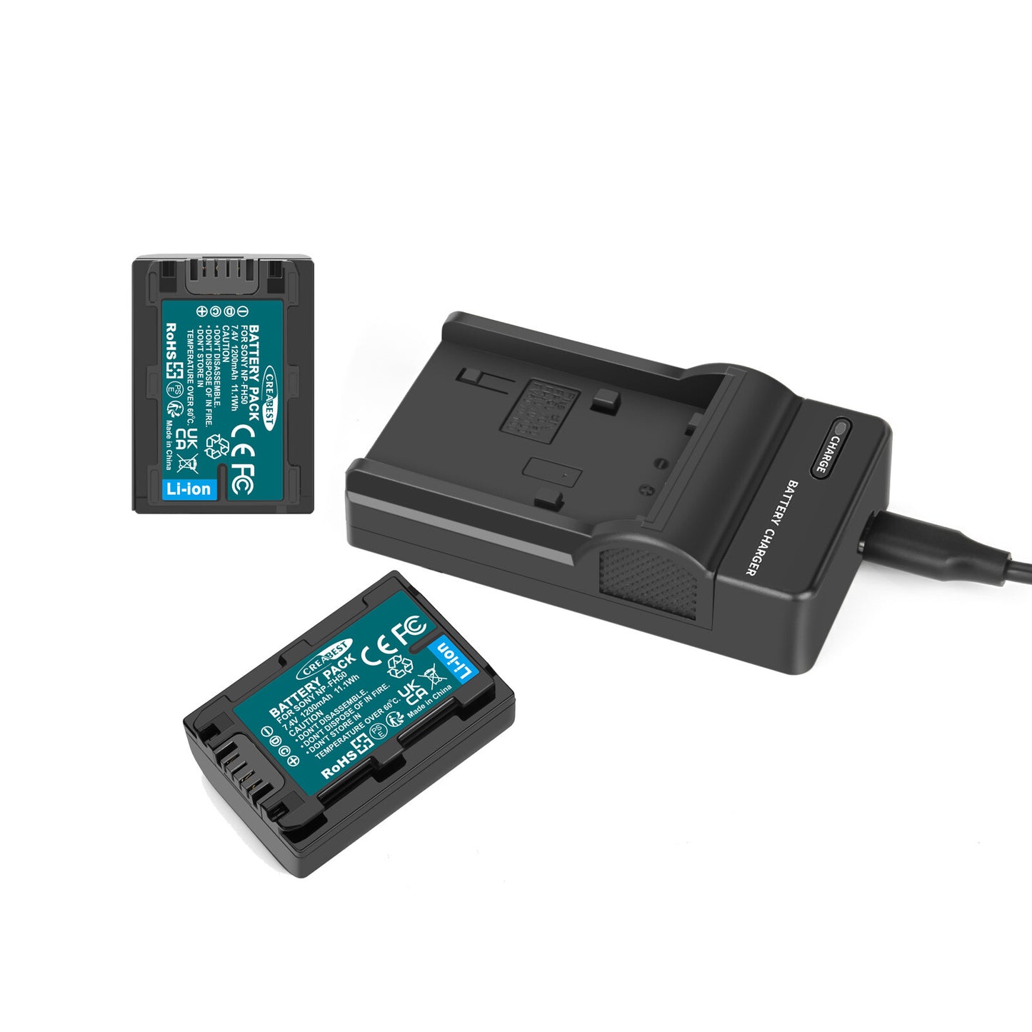 2x Batterie 7.4V NP-FP50, NP-FP51 + Caricabatterie per Sony NP-FH40 NP-FH50 NP-FH60 NP-FH70