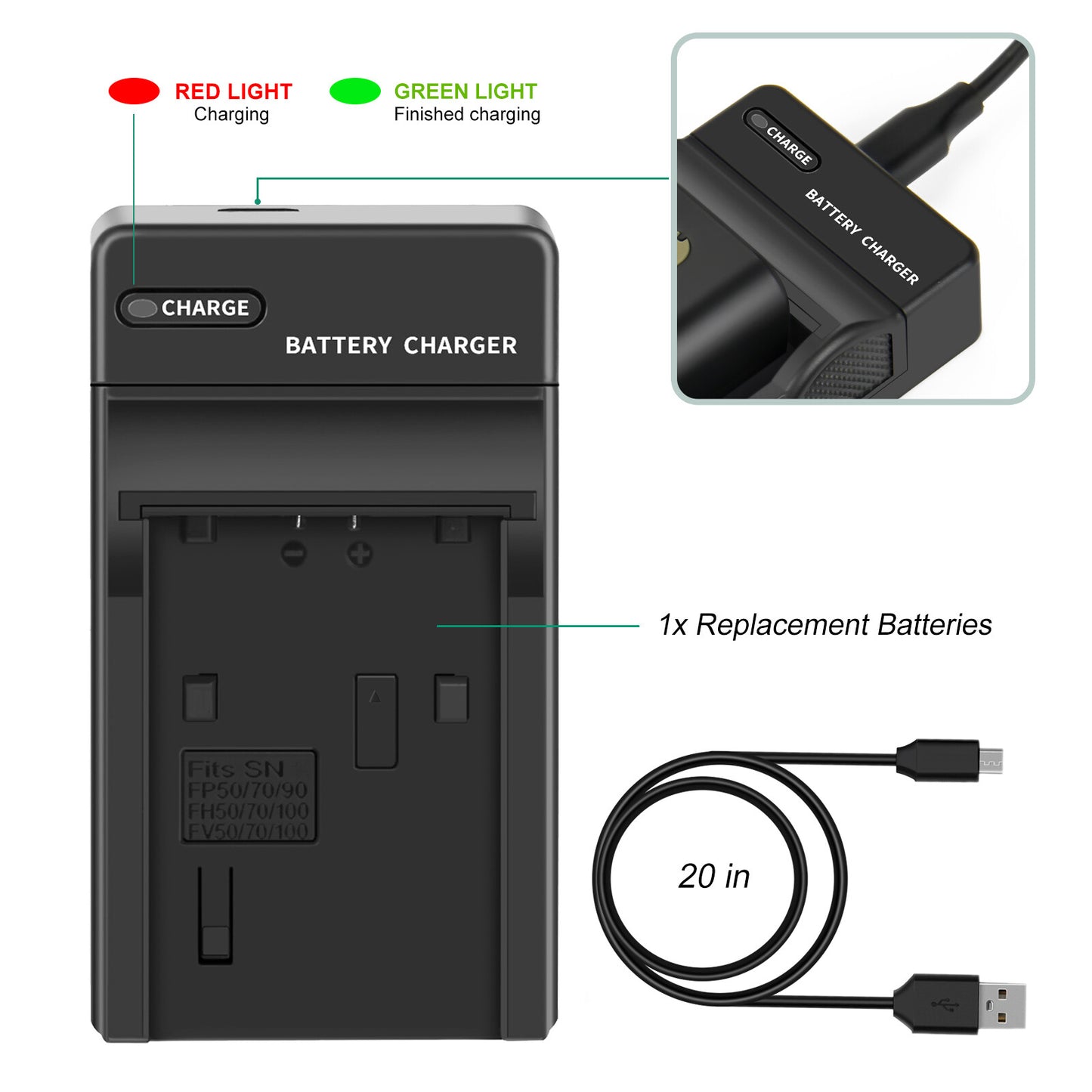 2x Batterie 7.4V NP-FP50, NP-FP51 + Caricabatterie per Sony NP-FH40 NP-FH50 NP-FH60 NP-FH70
