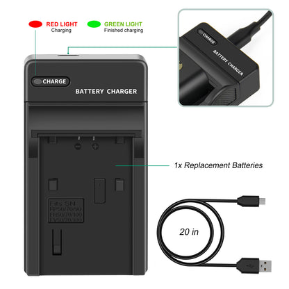 2x Batterie 7.4V NP-FP50, NP-FP51 + Caricabatterie per Sony NP-FH40 NP-FH50 NP-FH60 NP-FH70