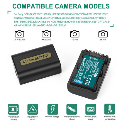 2x Batterie 7.4V NP-FP50, NP-FP51 + Caricabatterie per Sony NP-FH40 NP-FH50 NP-FH60 NP-FH70