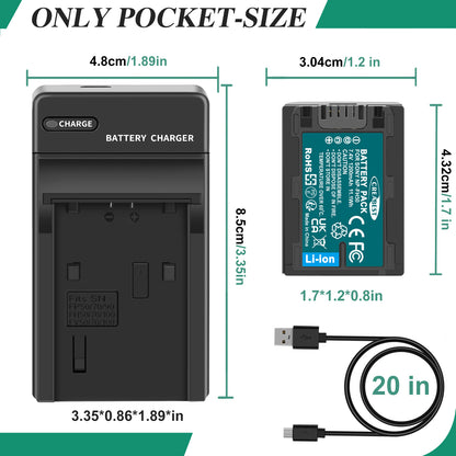 2x Batterie 7.4V NP-FP50, NP-FP51 + Caricabatterie per Sony NP-FH40 NP-FH50 NP-FH60 NP-FH70