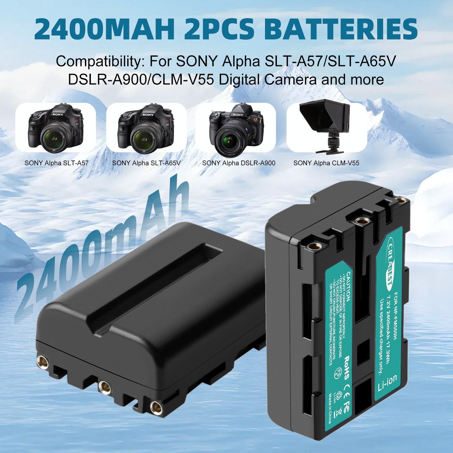 SHENTEC 2x Batteria NP-FM500H +Caricabatterie Per Sony Alpha DSLR/SLT A57 A68 A58 A300K/N A100