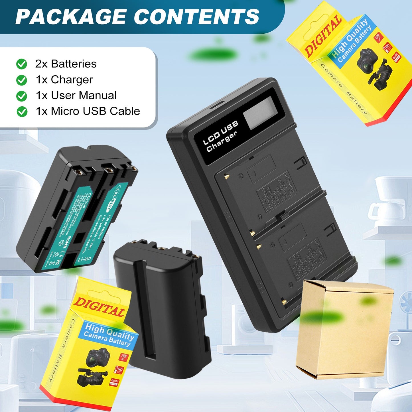 SHENTEC 2x Batteria NP-FM500H +Caricabatterie Per Sony Alpha DSLR/SLT A57 A68 A58 A300K/N A100