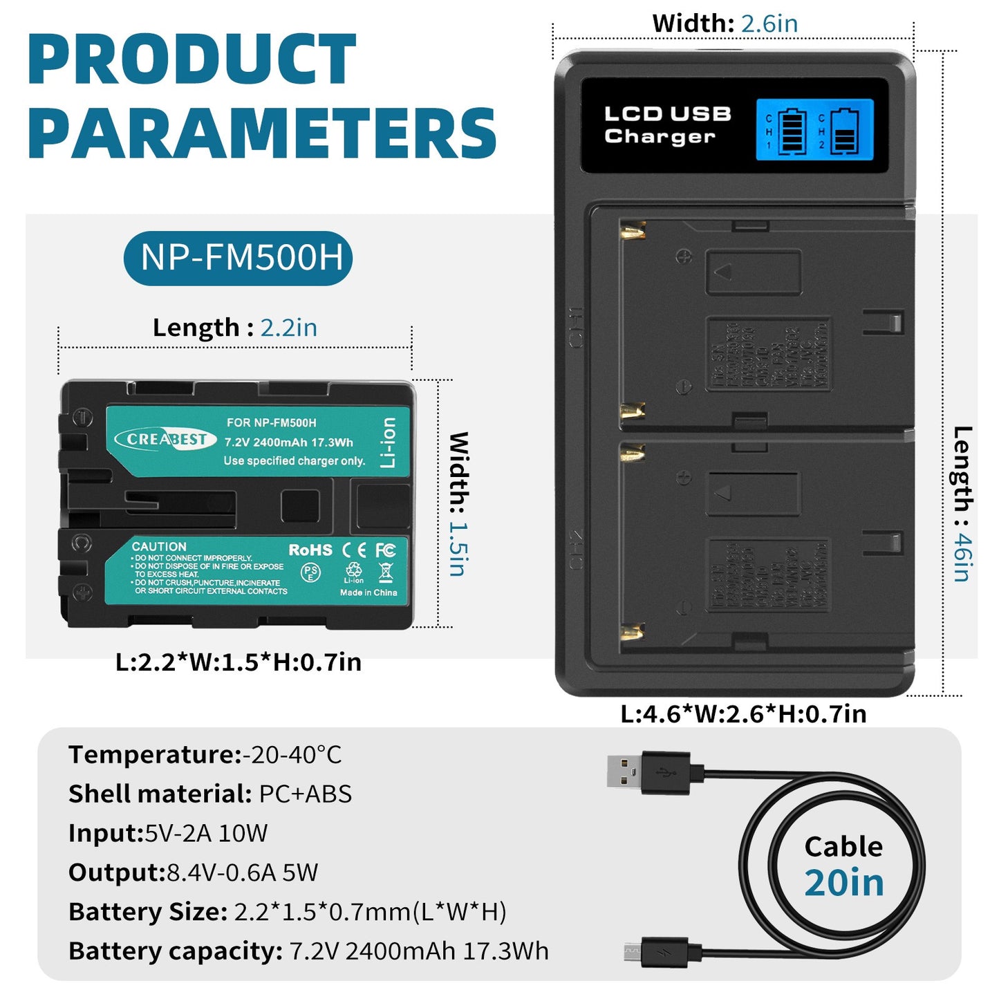 SHENTEC 2x Batteria NP-FM500H +Caricabatterie Per Sony Alpha DSLR/SLT A57 A68 A58 A300K/N A100