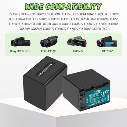 2x Batteria NP-FV70 2.6ah per Sony NP-FV100 NP-FV90 NP-FV50 NP-FV30 NP-FV40 Caricabatterie