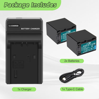 2x Batteria NP-FV70 2.6ah per Sony NP-FV100 NP-FV90 NP-FV50 NP-FV30 NP-FV40 Caricabatterie