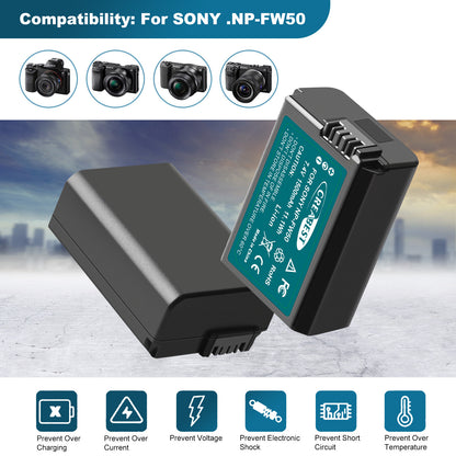 2X NP-FW50 Batteria &Caricabatterie Rapido Per Sony A6500 A6000 A7R A7RII A7S A7II RX10