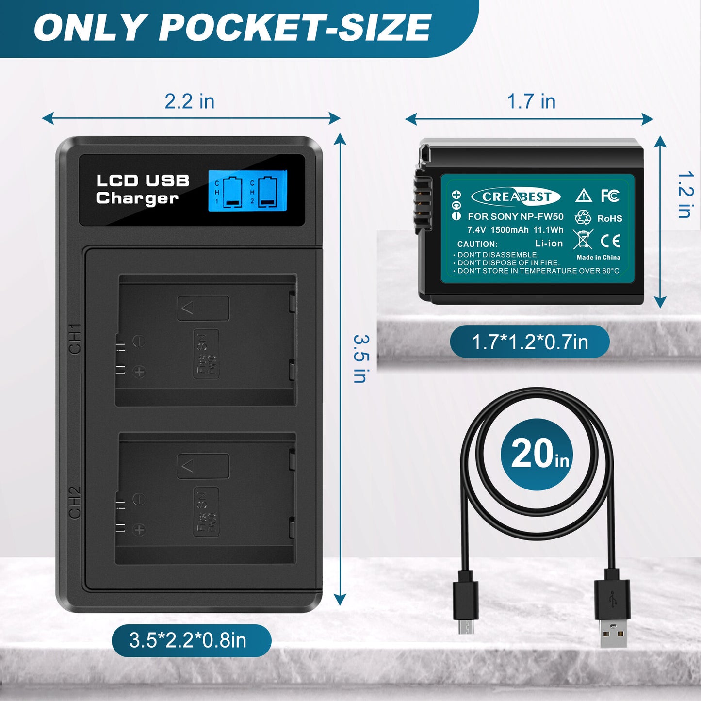 2X NP-FW50 Batteria &Caricabatterie Rapido Per Sony A6500 A6000 A7R A7RII A7S A7II RX10