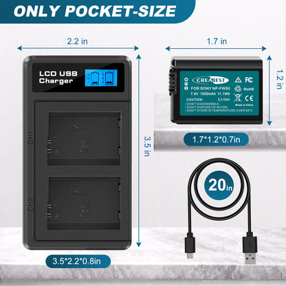 2X NP-FW50 Batteria &Caricabatterie Rapido Per Sony A6500 A6000 A7R A7RII A7S A7II RX10