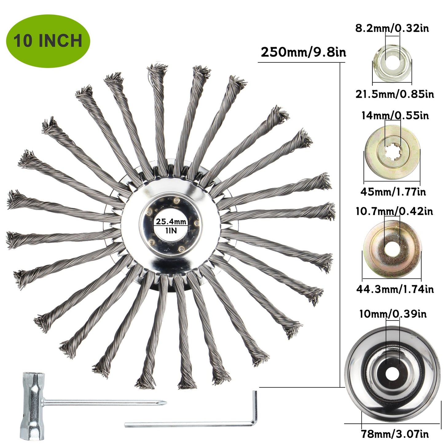 Testina trimmer per erba e diserbo in filo d'acciaio da 6" 8" 10" con ruota rotante, spazzola e kit adattatore