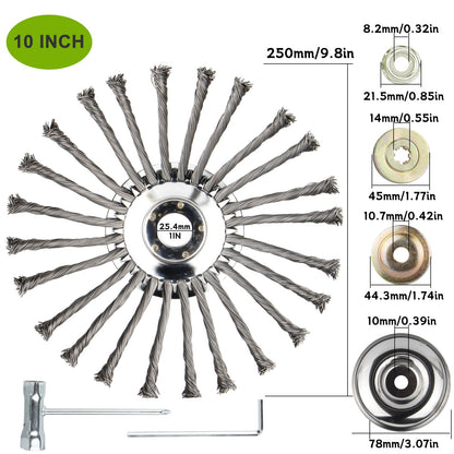 Testina trimmer per erba e diserbo in filo d'acciaio da 6" 8" 10" con ruota rotante, spazzola e kit adattatore