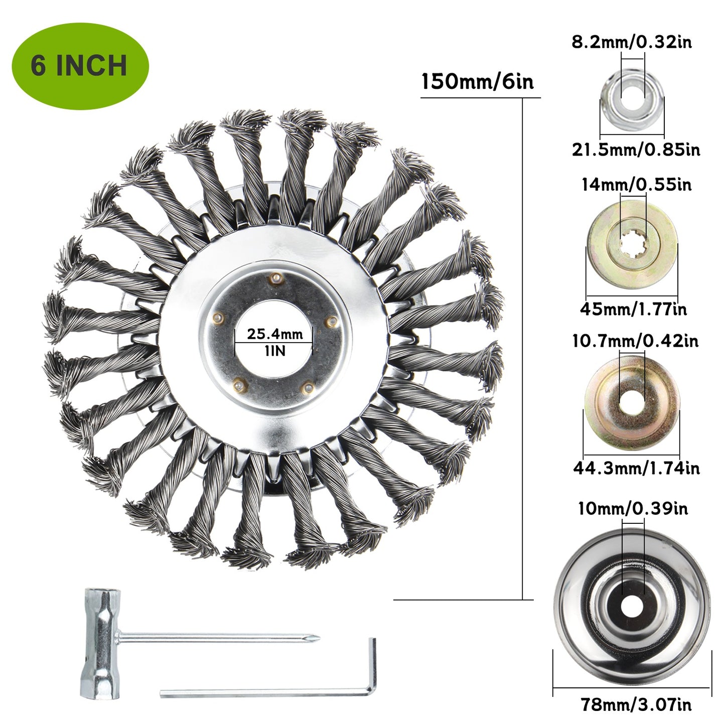 Testina trimmer per erba e diserbo in filo d'acciaio da 6" 8" 10" con ruota rotante, spazzola e kit adattatore
