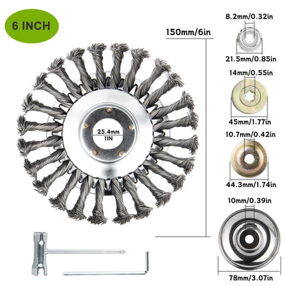 Testina trimmer per erba e diserbo in filo d'acciaio da 6" 8" 10" con ruota rotante, spazzola e kit adattatore