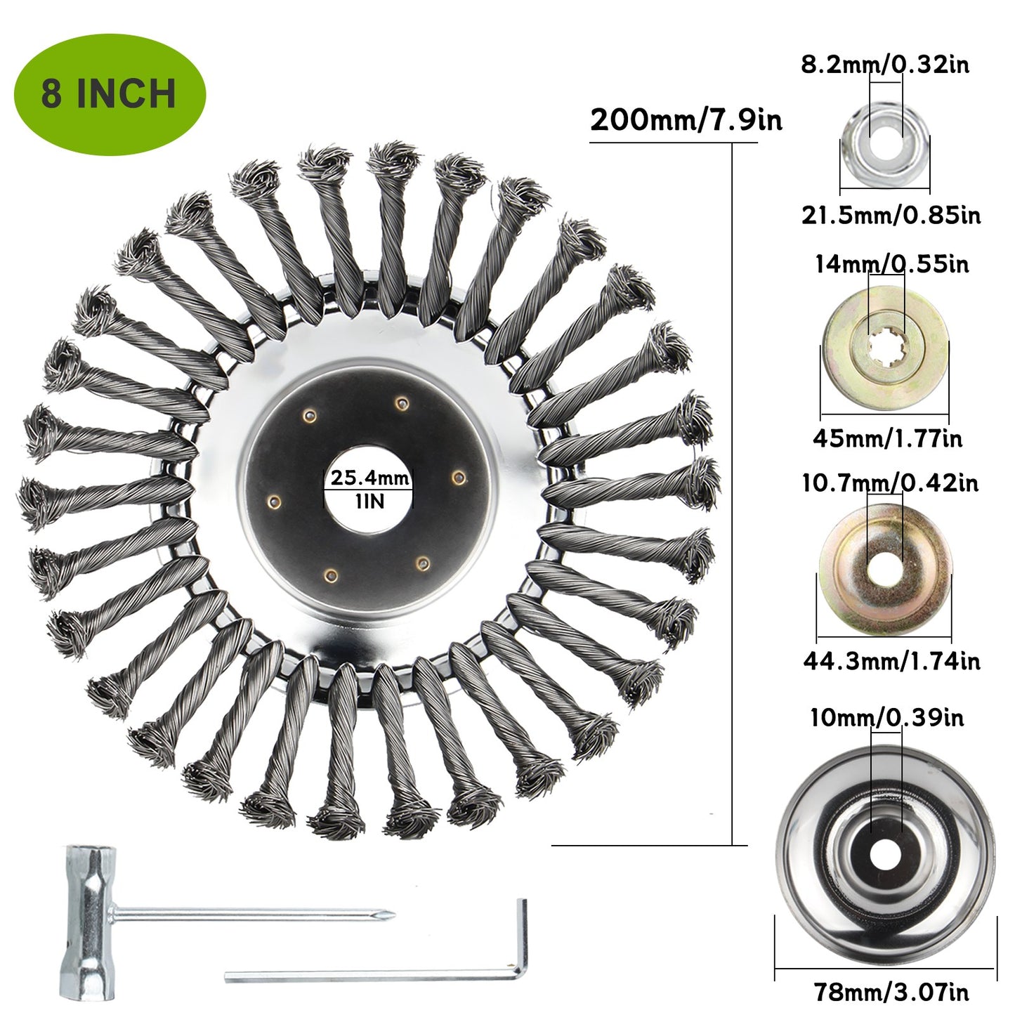 Testina trimmer per erba e diserbo in filo d'acciaio da 6" 8" 10" con ruota rotante, spazzola e kit adattatore