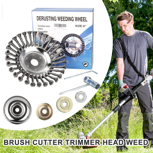 Testina trimmer per erba e diserbo in filo d'acciaio da 6" 8" 10" con ruota rotante, spazzola e kit adattatore