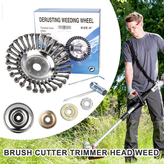 Testina trimmer per erba e diserbo in filo d'acciaio da 6" 8" 10" con ruota rotante, spazzola e kit adattatore