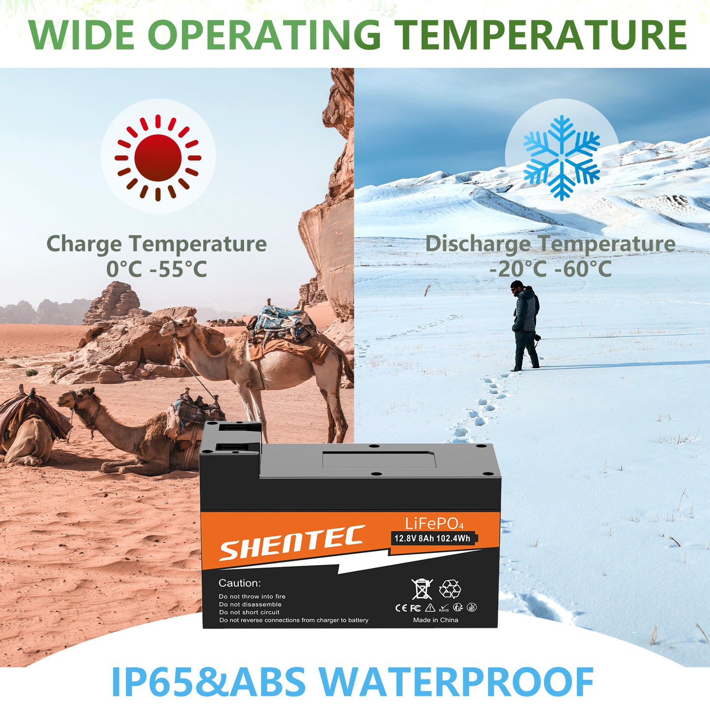SHENTEC Batteria LiFePO4 8Ah 12,8V con BMS per barca, camper, impianti solari, caravan, camper e golf off-grid