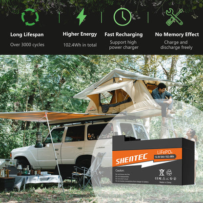 SHENTEC Batteria LiFePO4 8Ah 12,8V con BMS per barca, camper, impianti solari, caravan, camper e golf off-grid