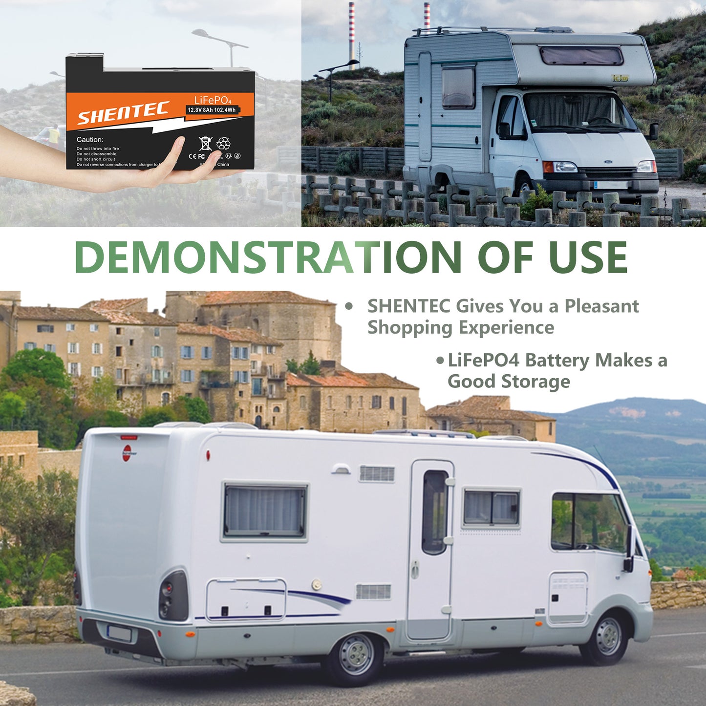SHENTEC Batteria LiFePO4 8Ah 12,8V con BMS per barca, camper, impianti solari, caravan, camper e golf off-grid