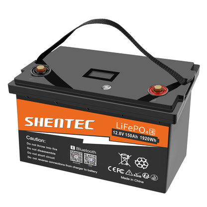 SHENTEC Batteria LiFePO4 12/24V 100/150/200/300Ah con BMS per impianti solari, barche, veicoli off-grid e RV