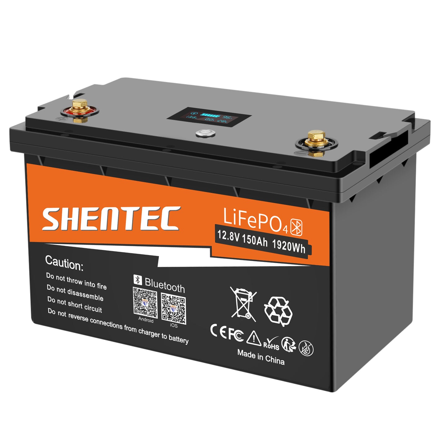 SHENTEC Batteria LiFePO4 12/24V 100/150/200/300Ah con BMS per impianti solari, barche, veicoli off-grid e RV