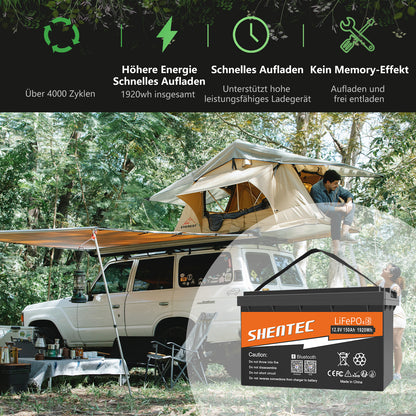 SHENTEC Batteria LiFePO4 12/24V 100/150/200/300Ah con BMS per impianti solari, barche, veicoli off-grid e RV