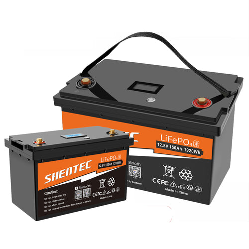 SHENTEC Batteria LiFePO4 12/24V 100/150/200/300Ah con BMS per impianti solari, barche, veicoli off-grid e RV