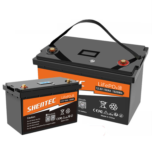 SHENTEC Batteria LiFePO4 12/24V 100/150/200/300Ah con BMS per impianti solari, barche, veicoli off-grid e RV