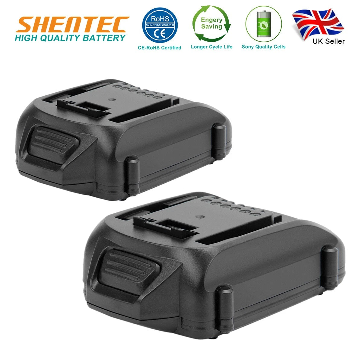SHENTEC Batteria Li-ion 2X 18V 4Ah per Worx WA3512 WA3520 WA3578 WG165 WG163 WG160