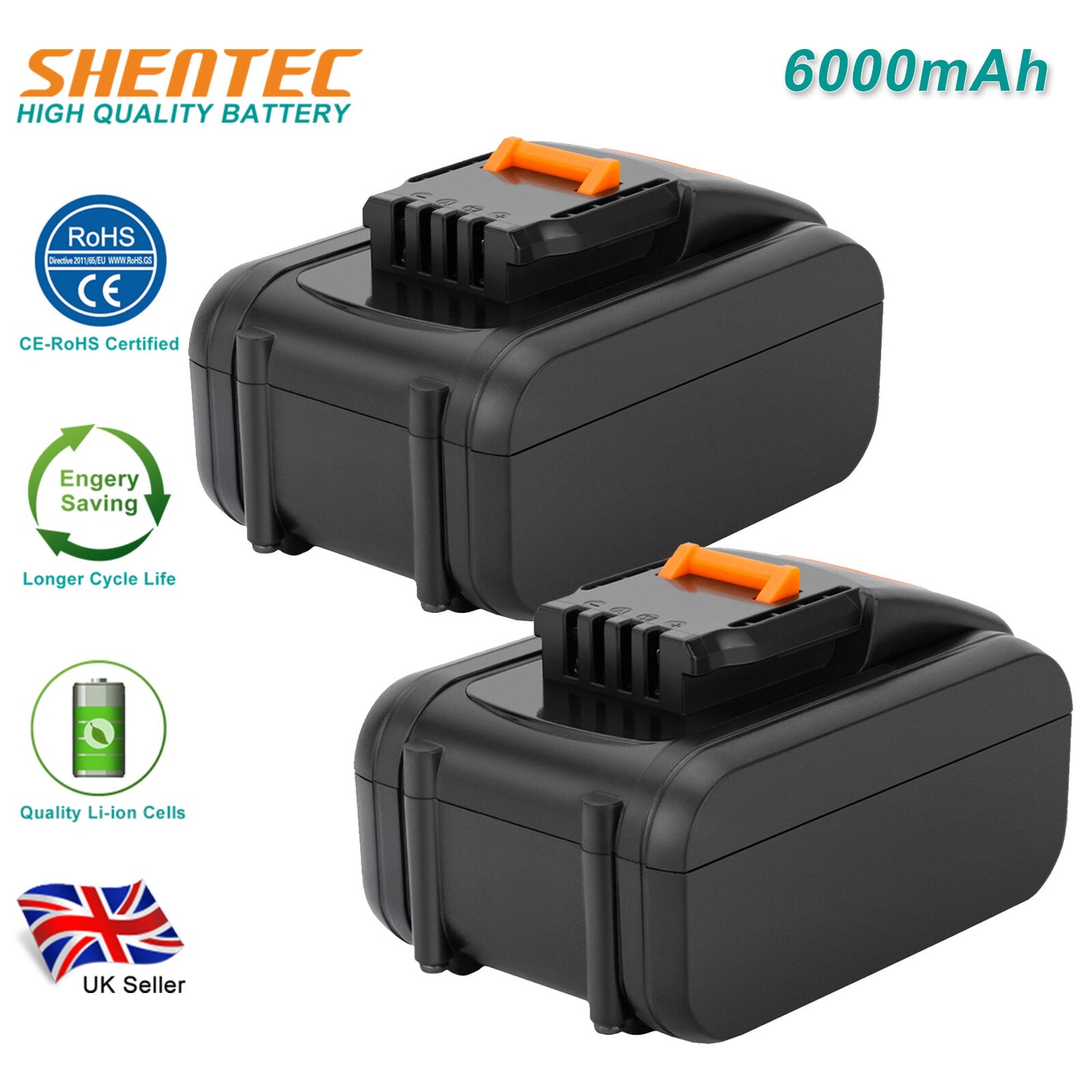 SHENTEC 2 X 20V 6Ah BATTERIA DI RICAMBIO PER WORX WA3551.1 WA3553 WA3516 WA3572 WG259E.9 WG169E